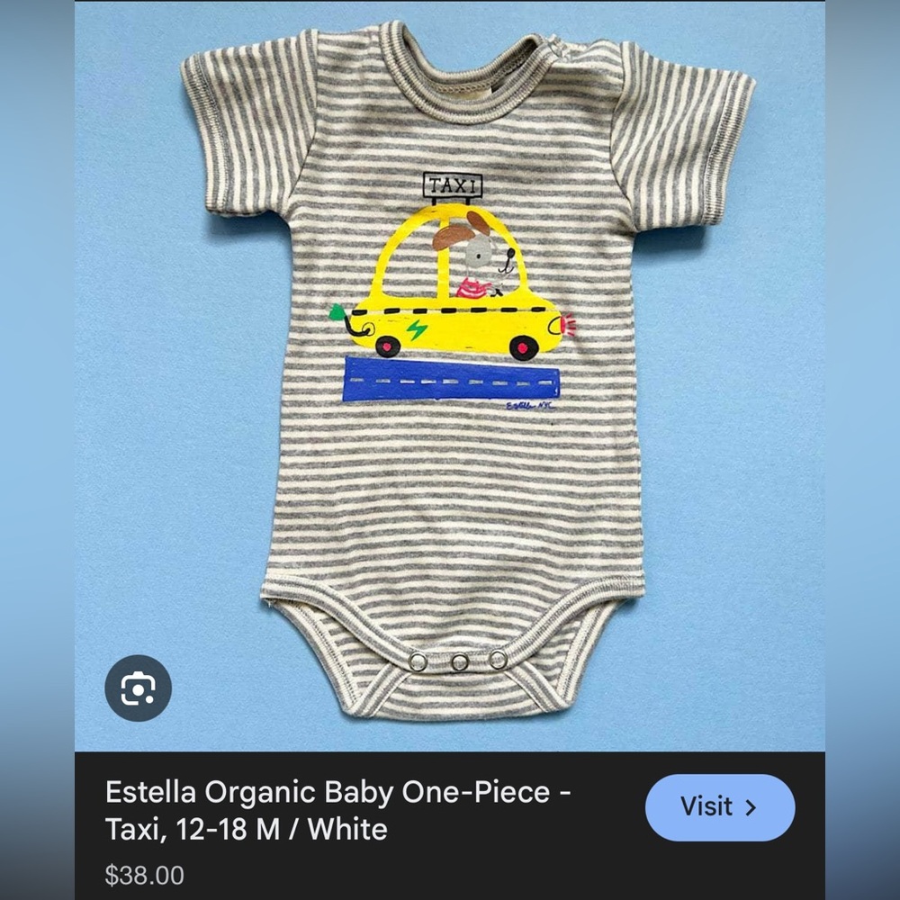 Organic Baby Bodysuit - Striped Gray with Taxi Design